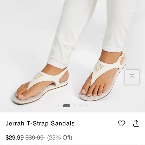 Guess Women's Cream T-Strap Sandals - Picture 1 of 3